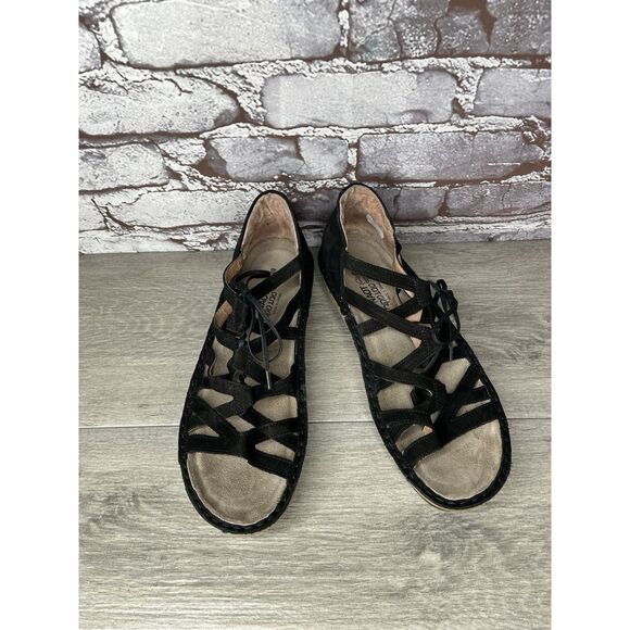 Naot Black Suede Leather Lace Up Open Toe Wedge Sandals Women’s Sz 39EU/8.5M US - Picture 11 of 16